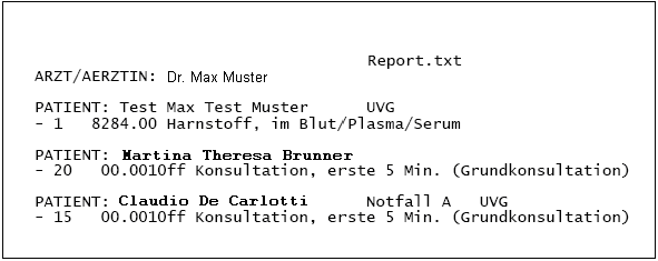 die ausgedruckte Tagesliste, mit allen einzelnen Leistungen