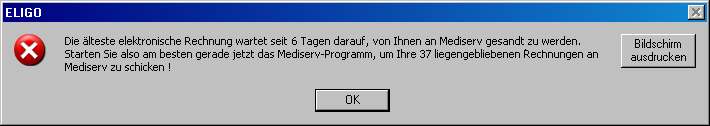 Sie haben vergessen, Ihre elektronischen Rechnungen an mediserv zu senden, zwecks Rechnungsferndruck.