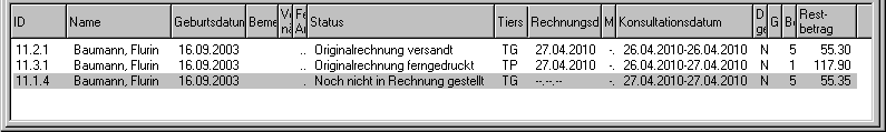 via mediserv ferngedruckte Rechnung, lokal selbst gedruckte Rechnung sowie noch nicht gedruckte Rechnung.